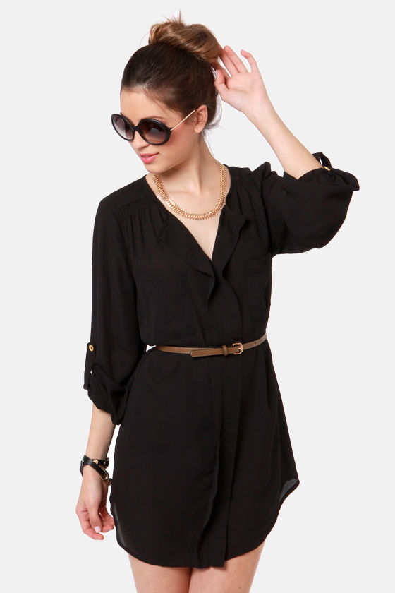 Cute Black Dress - Belted Dress - Shirt ...